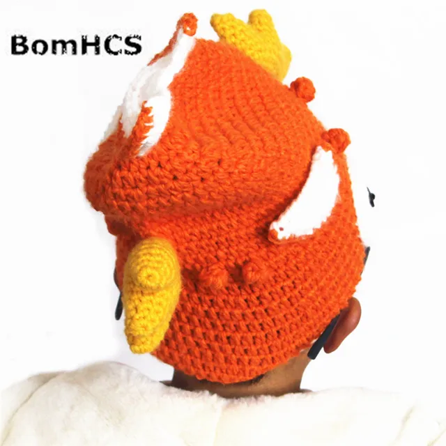 BomHCS “The Goldfish Is on Your Head” Funny Winter Crochet Beanie Animal Fish Cool Handmade Hat for Kids Age 3-10