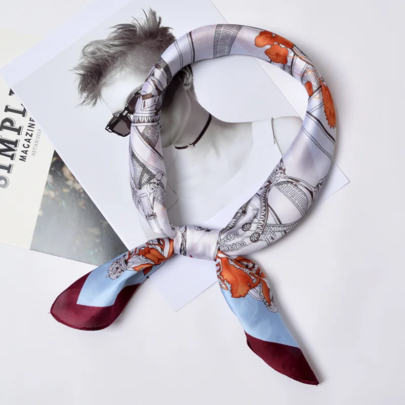 Silk Scarf Women Maple Leaves Foulard Neckerchief Bandana Small Square Neck Hijab Scarf Luxury