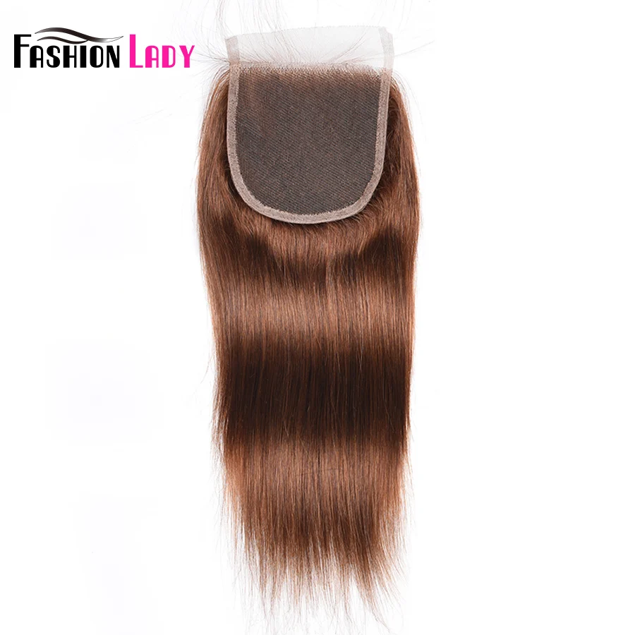 Модные женские предварительно цветные бразильские человеческие волосы плетение пучков 4 шт. с закрытием кружева 4 # темно-коричневый цвет