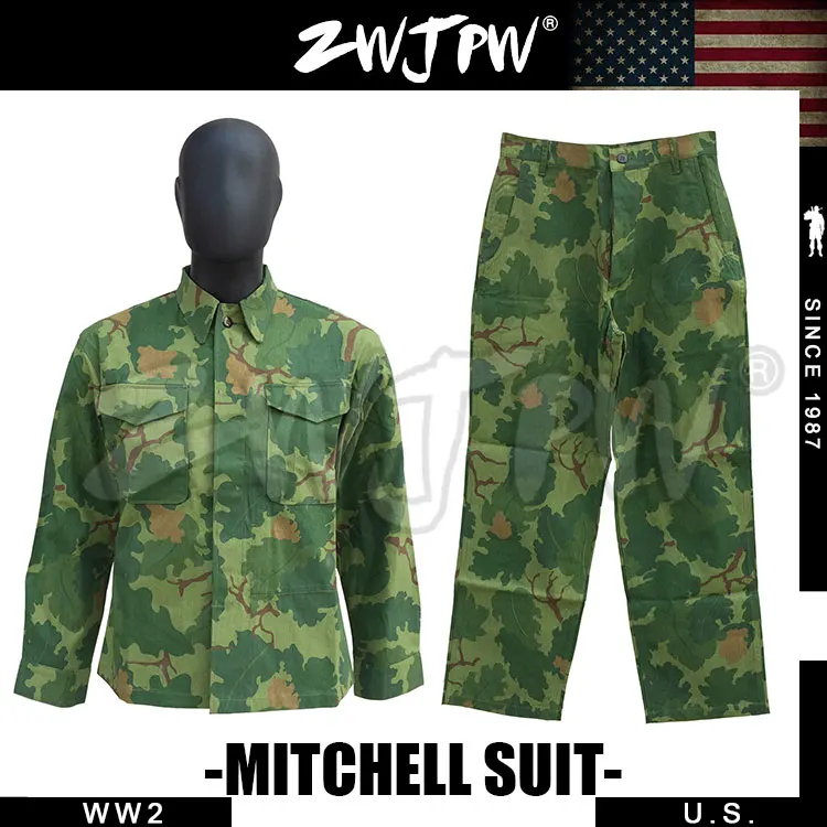 

WWII US ARMY AMERICAN MITCHELL CAMOUGLAGE SUITS UNIFORME HIGH QUALITY COSPLAY TOPS & PANTS ARMY GREEN US/501106