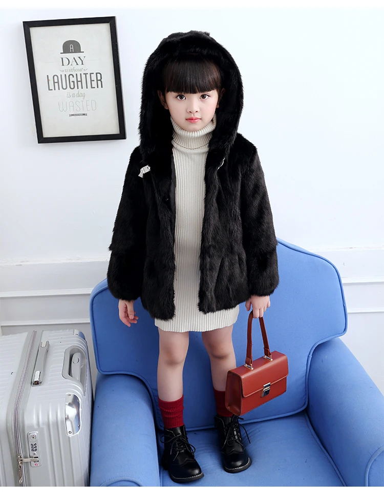 Best 2019 Fashion new children mink fur coat Sweet girls fur coat real mink coat hooded winter kids fur jacket FDL502 3