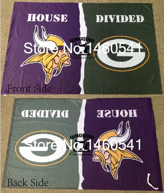 Minnesota Vikings Green Bay Packers House Divided Flag 3ft x 5ft