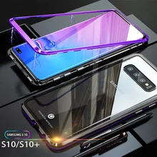 Магнитный металлический бампер для samsung Galaxy S10 5G Plus чехол Роскошная рамка прозрачная закаленная стеклянная крышка для samsung Note10 Plus чехол