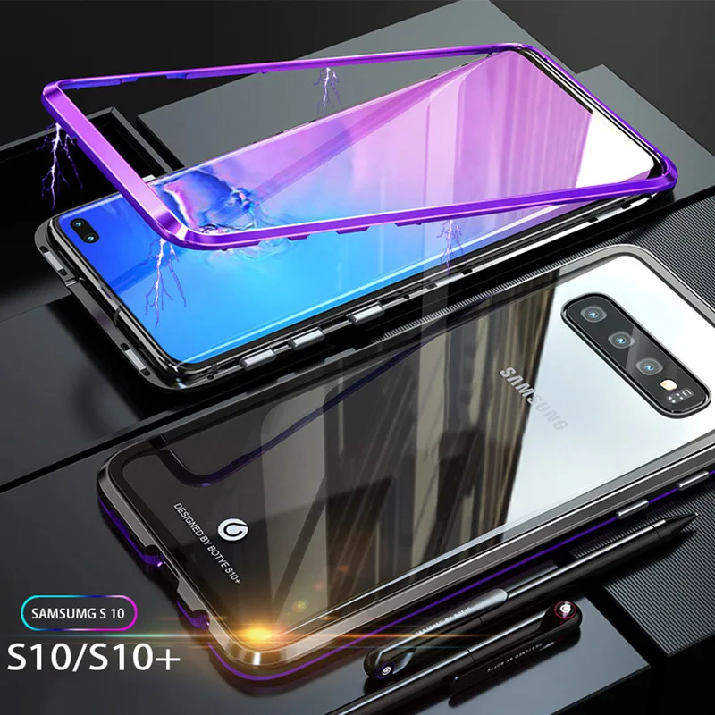 Магнитный металлический бампер для Samsung Galaxy S10 5G Plus роскошный чехол с прозрачным