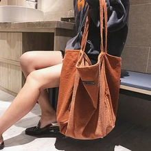 Corduroy reusable shopping bag High capacity Solid Shoulder Bags Environmental Tote Package Crossbody For Women