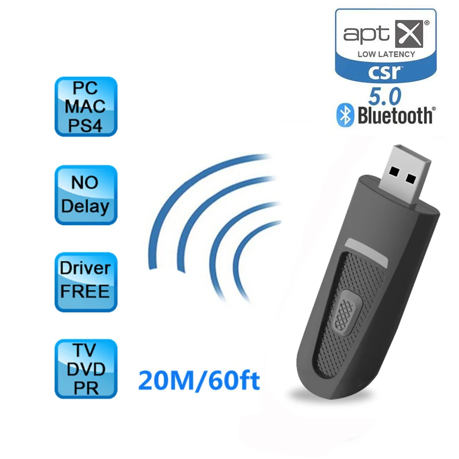 AptX с низкой задержкой и большим диапазоном Bluetooth 5,0 передатчик аудио USB адаптер 3,5 мм AUX Jack беспроводной ключ Apt-X передатчик для PS4