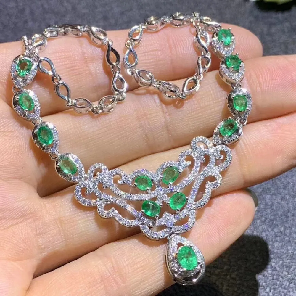 Collier pendentif vert émeraude naturel S925 argent collier de pierres précieuses naturelles mode B
