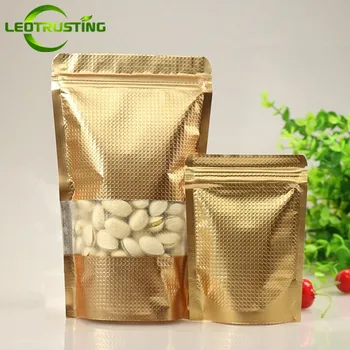 

Leotrusting 100pcs Stand up Embossed Gold Aluminizing Bag Zip Lock Bag Coffee Herbal Window Bag Fidget Spinner Toys Package Bag