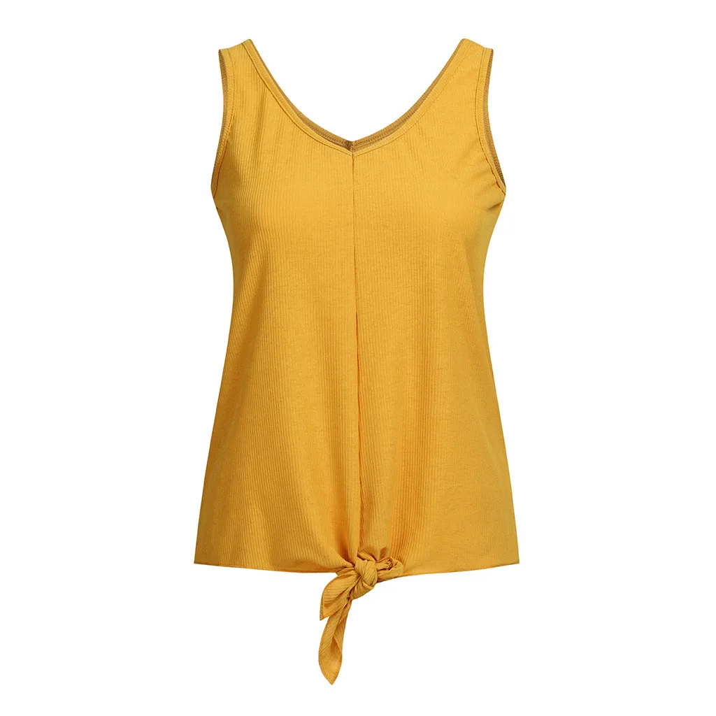 YOUYEDIAN женские топы Летняя мода с v-образным вырезом Повседневная безрукавка Soild Tie Up футболка Топы