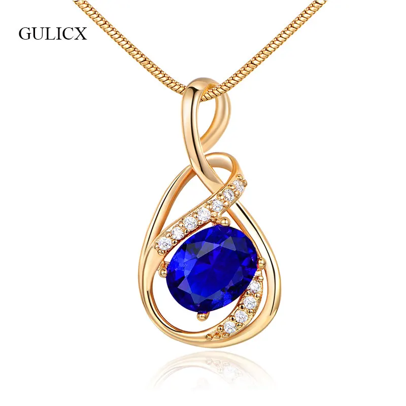 

GULICX Trendy Women Pendants Necklaces Gold-color Blue/Black Stone Silde Pendants with Snake Chain For Wedding Jewelry GLP026