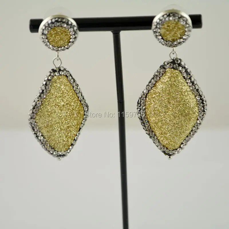 Finding 4Pair Pave Crystal Rhinestone Rhombus Shaped Spray Painted