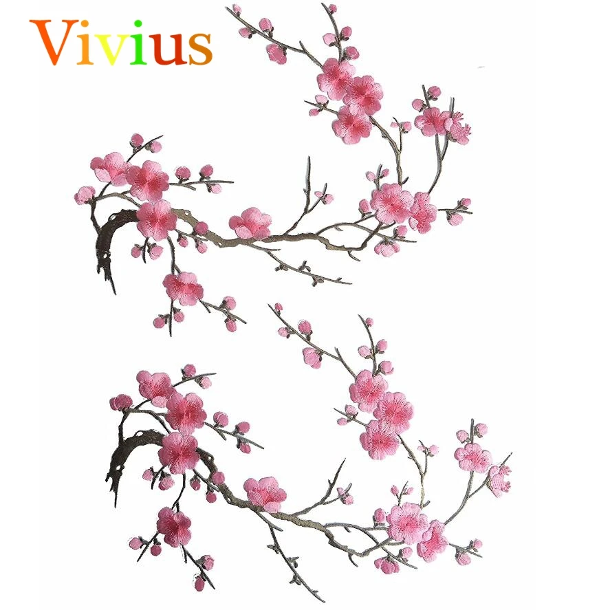 1Pcs Asian Cherry Blossom Flower Iron on Embroidered ...