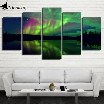 

HD Printed 5 Piece Canvas Art Aurora Lake Shadow Landscape Painting Wall Pictures for Living Room Modern Free Shipping NY-6792B