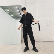 Мужской комбинезон, уличная одежда в стиле хип-хоп, с коротким рукавом, с капюшоном, комбинезоны, брюки для мужчин и женщин, модные повседневные брюки-карго, шаровары, комбинезоны, штаны