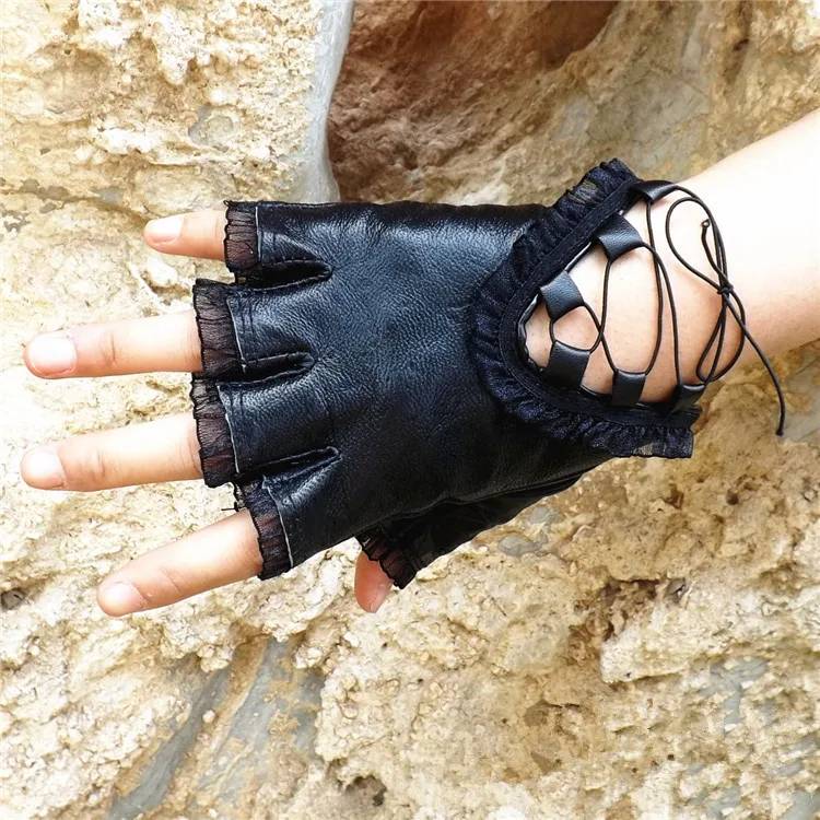 Новые модные женские перчатки из натуральной кожи, черные перчатки, креативные танцевальные перчатки из овечьей кожи