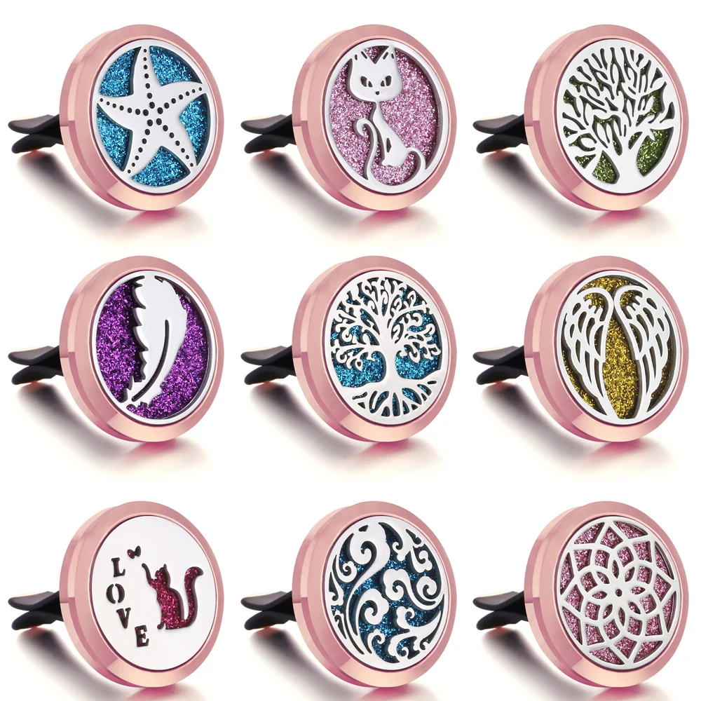 

Rose Gold Car Air Freshener Perfume Diffuser Clip Car Air Vent Freshener Essential Oil Diffuser Locket Pendant DIY Accesorios