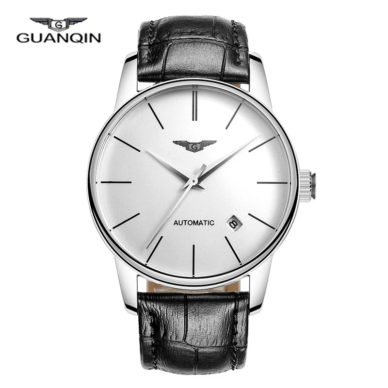 Prix pour GUANQIN Saphir Montre sport Hommes En Cuir véritable Ultra-mince montre-bracelet homme Automatique Mécanique simple Montre-Bracelet réveil heures Prix pour GUANQIN Saphir Montre sport Hommes En Cuir véritable Ultra-mince montre-bracelet homme Automatique Mécanique simple Montre-Bracelet réveil heures