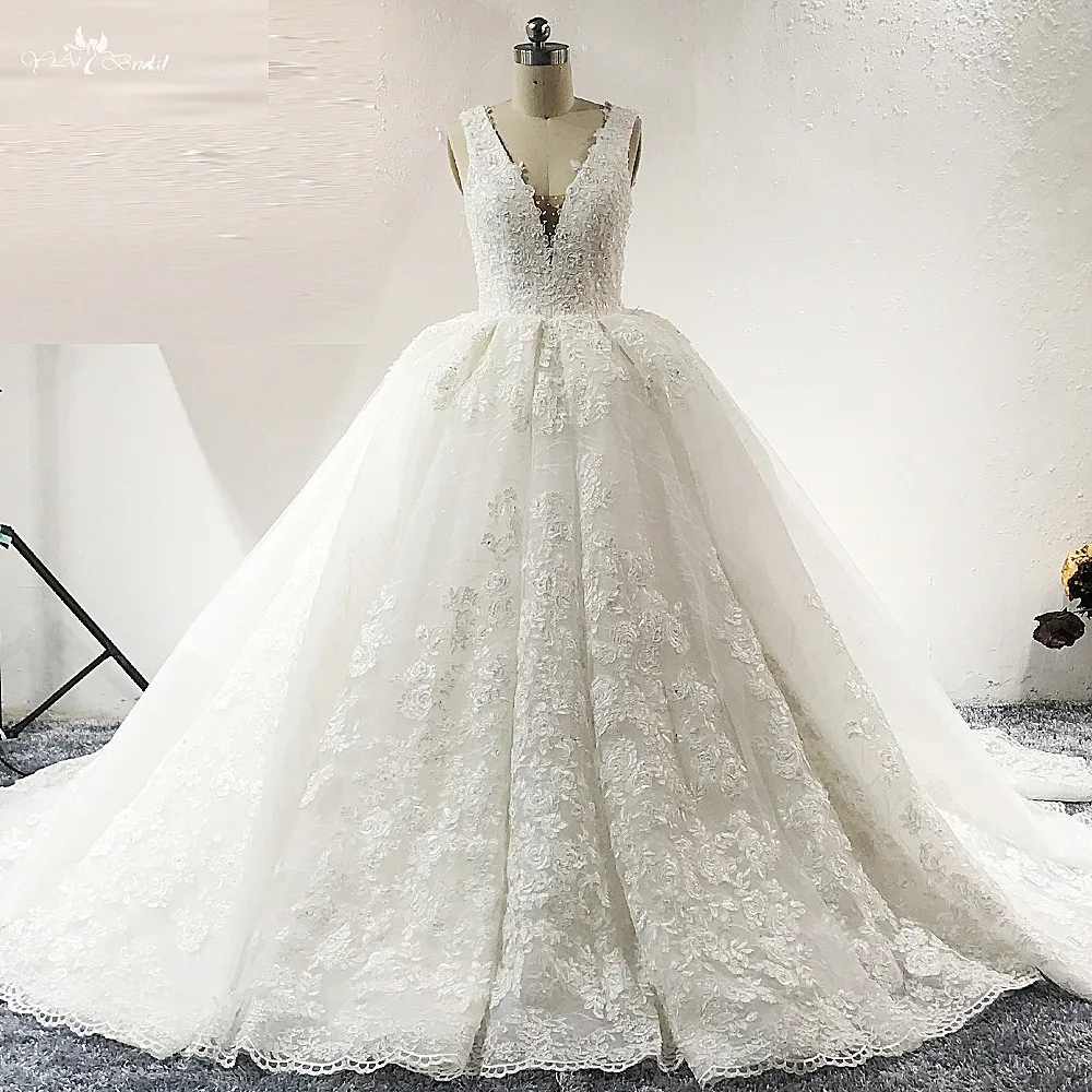 RSW1507 Robe De Mariee Princess Luxe Noiva V образный вырез прозрачные Свадебные платья 2019 бальное
