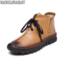 Новинка года; женские ботинки; кожаные зимние ботинки; женская обувь ручной работы на шнуровке; повседневные женские ботильоны из натуральной кожи; k351