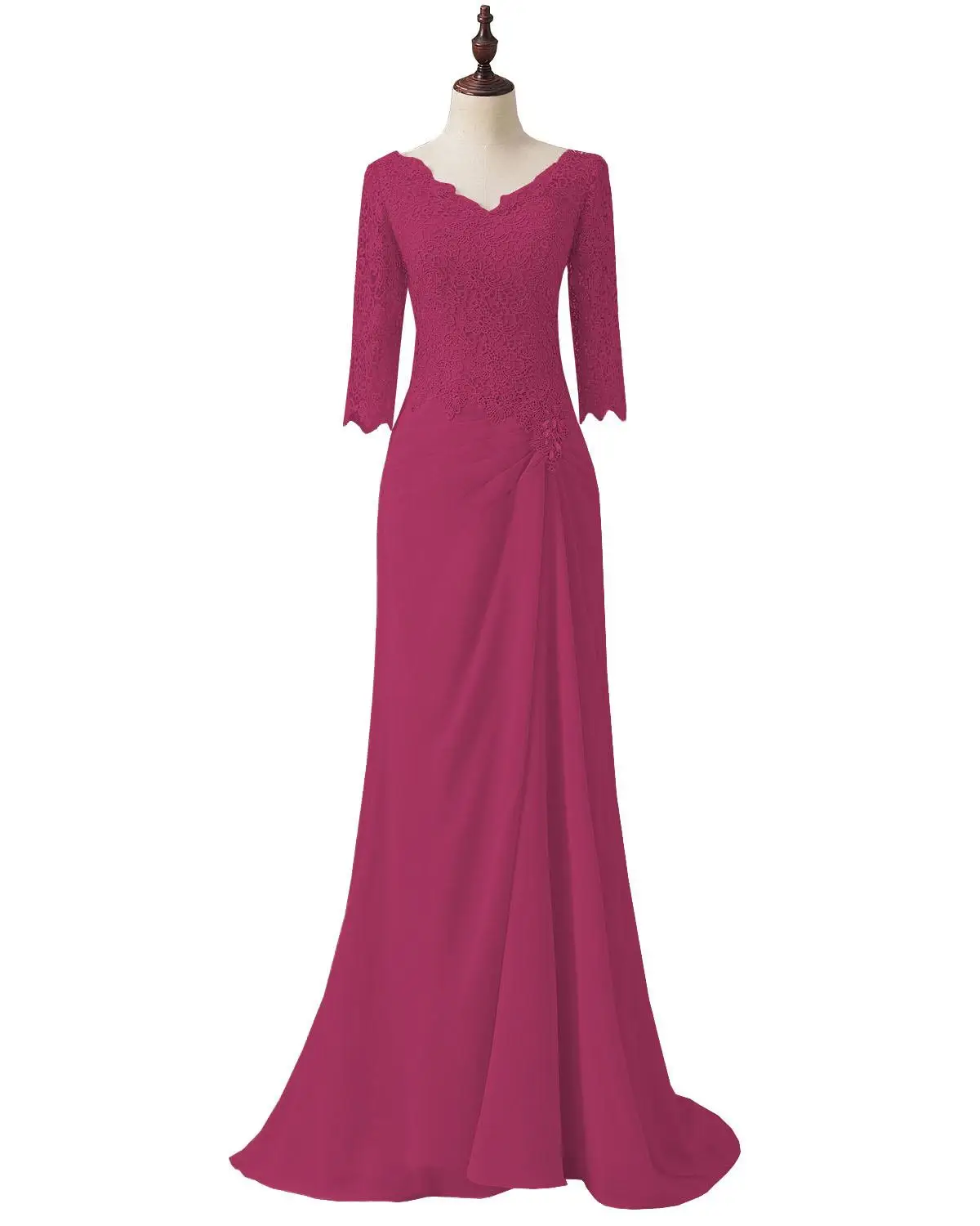 Элегантное кружевное платье для матери невесты с рукавами три четверти; цвет Шампань; свадебное длинное вечернее платье для жениха; SLD-M11 - Цвет: Fuchsia