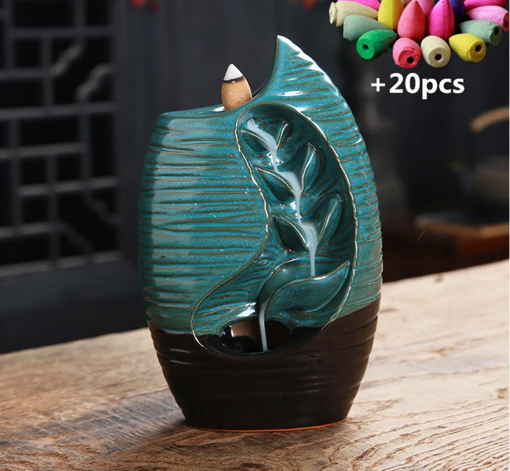 

Creative Ceramic Backflow Incense Burner Home Decor Incense Holder Aroma Buddhist Buddha Censer + 20pcs Incense Cones
