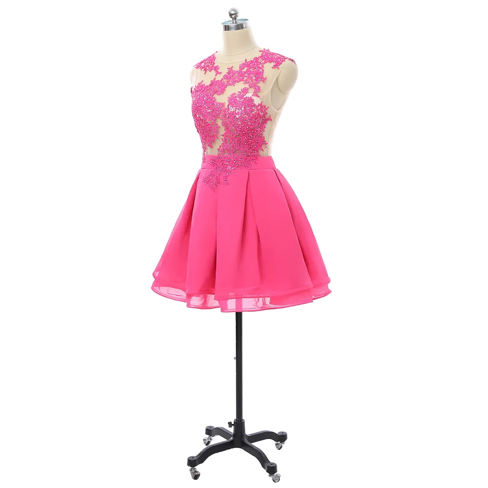 Фуксия 2019 Homecoming платья A-Line cap Sleeves Короткие мини-прозрачные кружева бисером с открытой спиной Элегантные коктейльные платья
