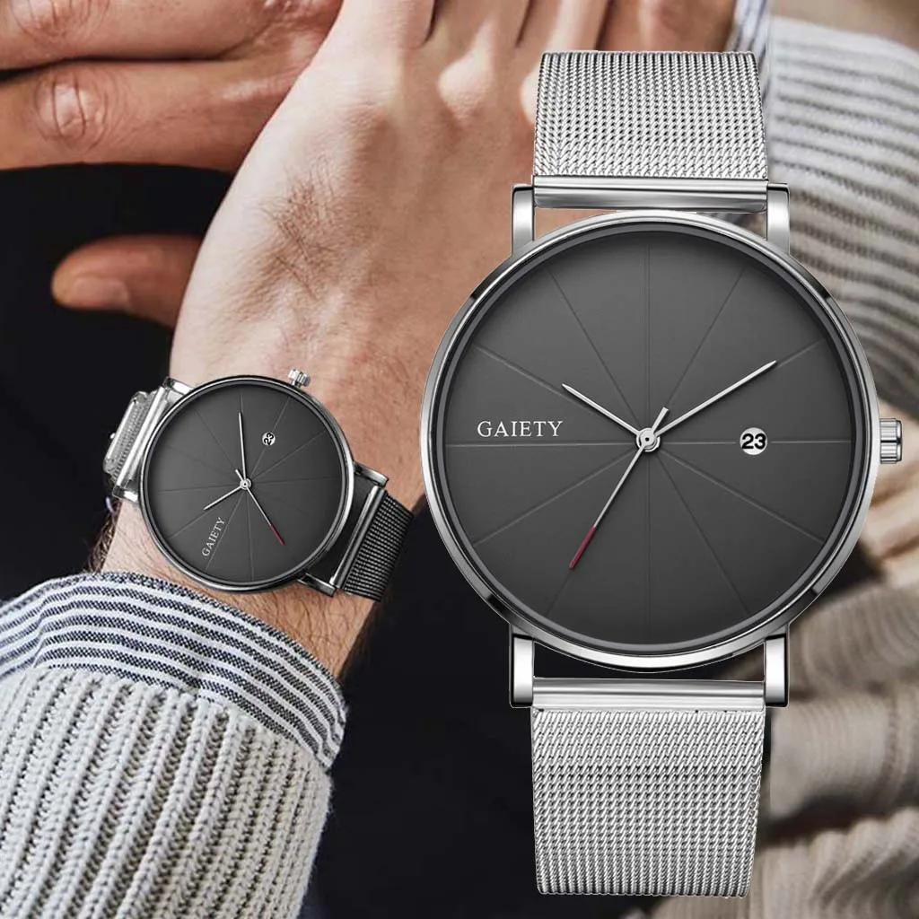 

The Latest Simple Men's Stainless Steel Ultra-thin Watch Classic Quartz Date Watches Business Casual Mesh Belt Wristwatch relojs