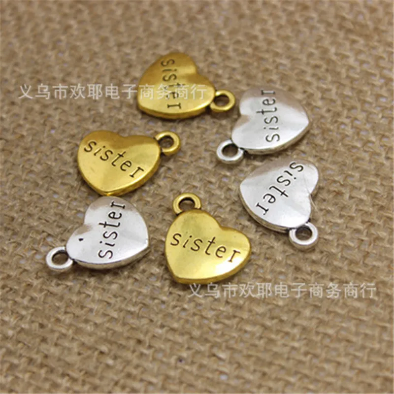 

20pcs DIY Jewelry Findings Heart Engraving Letter Sister Charms Pendants for Bracelets Necklace Jewelry Making 18*14mm