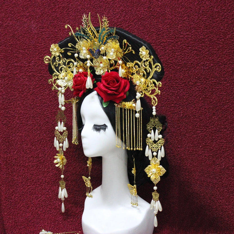 HIMSTORY женский костюм королевской принцессы династии Цин из Китая головной убор диадема Феникса Cheongsam головной убор костюм аксессуары для волос