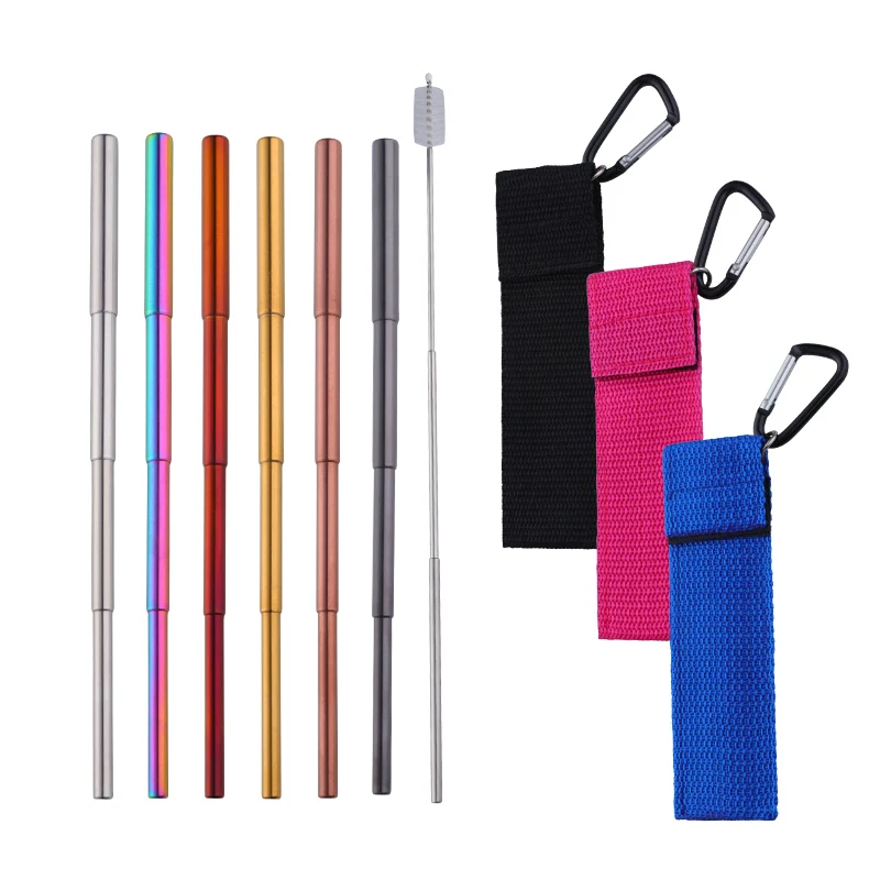 

21CM Reusable Collapsible Drinking Straws Stainless Steel Metal Yeti Straw with Collapsible Brush Portable Storage Case