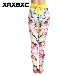 Xaxbxc 008 сексуальная девушка узкие штаны красочные бабочки принтами rainbow бантом Высокая Талия Эластичный тренировки Фитнес Для женщин