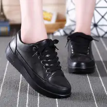 Vulcanizar Minika mujer Mujer Mujer Zapatos de Cuero Mocasines Planos antideslizante Moda Casual Lace Up Zapatos de Mujer de Cuero Negro