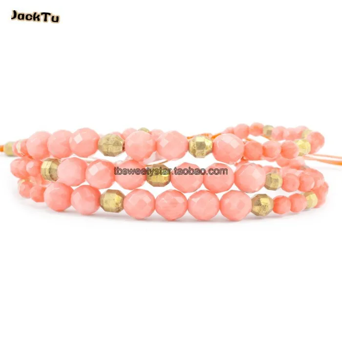 

women pink coral beads layered wrap bracelet for woman
