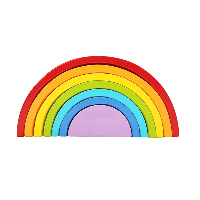 BOHS Wooden Rainbow Stacker 6 Color Sort Nesting Wooden Nesting Creative Building Blocks 22 13 3