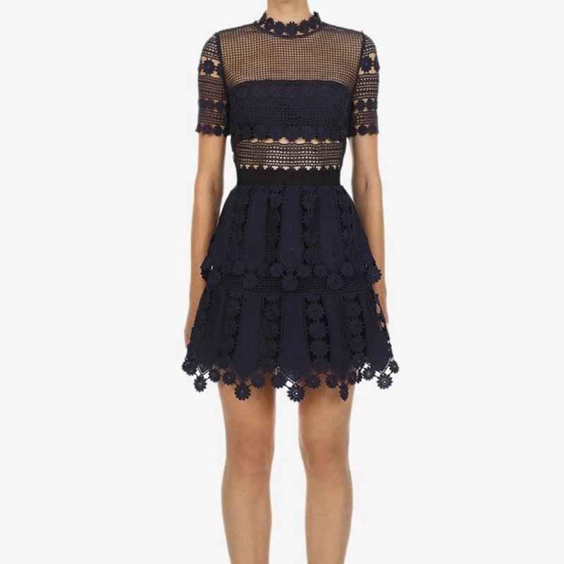 

Self Portrait 2019 Summer Short Sleeve Lace Dress Ladies High Waist Short Dresses