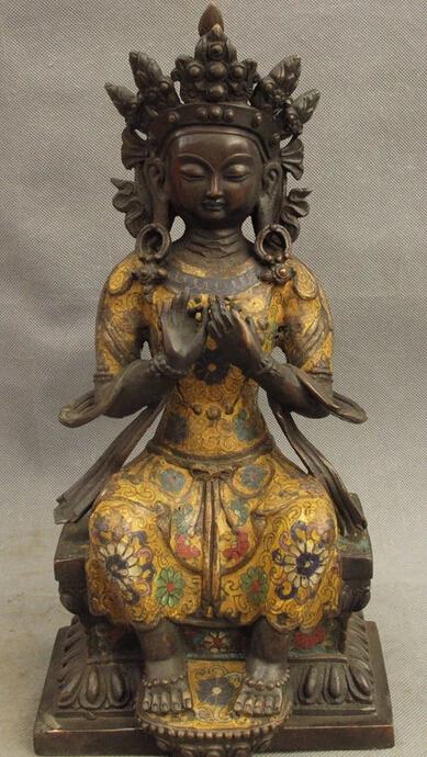 

fast shipping USPS to USA S1732 13" Tibet Enamel Cloisonne Bronze Temple Maitreya Buddha Kwan-yin Goddess Statue