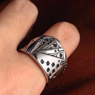 Ретро серебряное квадратное мужское кольцо для покера, модное одиночное кольцо, индивидуальное кольцо, кольцо, кольцо для открытия указательного пальца