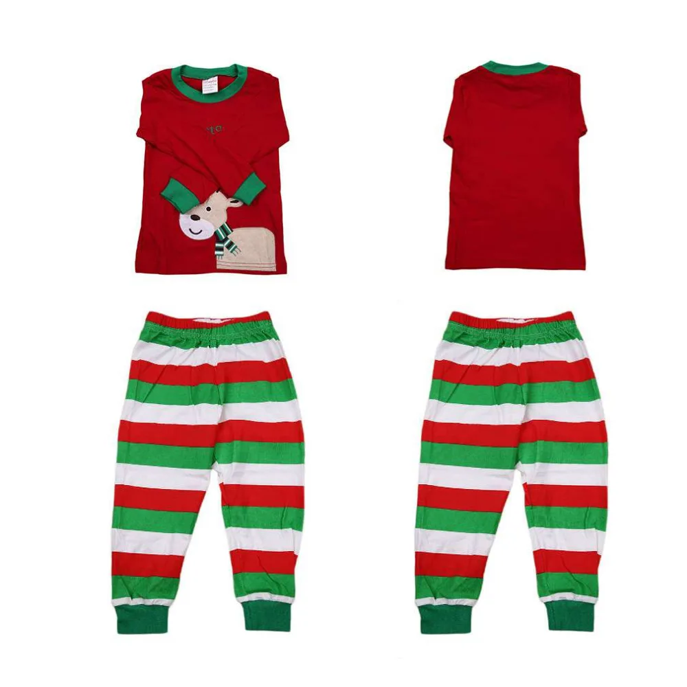 Новая модная хлопчатобумажная одежда с длинными рукавами для сна с оленем для мальчиков и девочек на Рождество 3 цвета комплект из штанов и рубашки от 1 до 7 лет