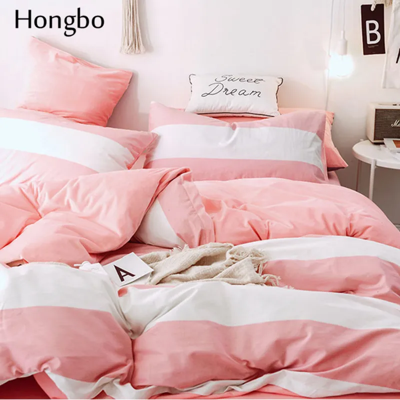 Hongbo зимний Хрустальный фланелевый Комплект постельного белья супер мягкий розовый белый полосатый узор хлопковое постельное белье пододеяльник набор простыней