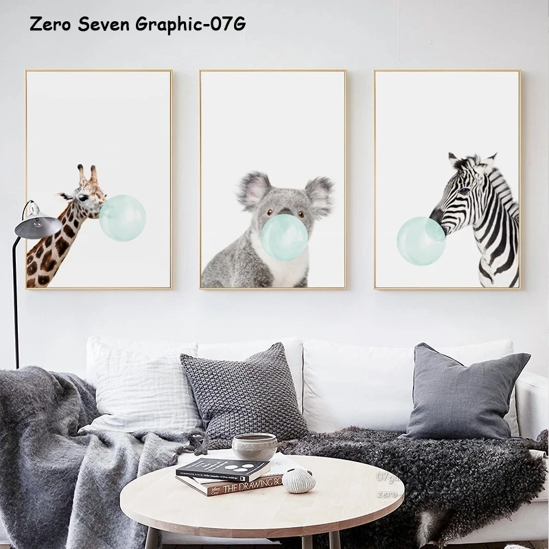 

Nordic Decoration Funny Chewing Gum Animal Zebra Kangaroo Koala Canvas Painting Posters And Prints Art Picture Wall Home Decor