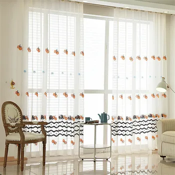 

{byetee} Children Cartoon Embroidered Curtains Tulle Sheer Curtains for Living Room Boys Girls Bedroom Organza Curtain