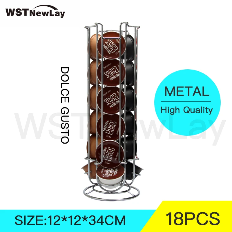 

18/24 /32Cups Rotatable Coffee Pod Holder Iron Chrome Plating Display Capsule Rack Stand Storage Shelves For Dolce Gusto Capsule
