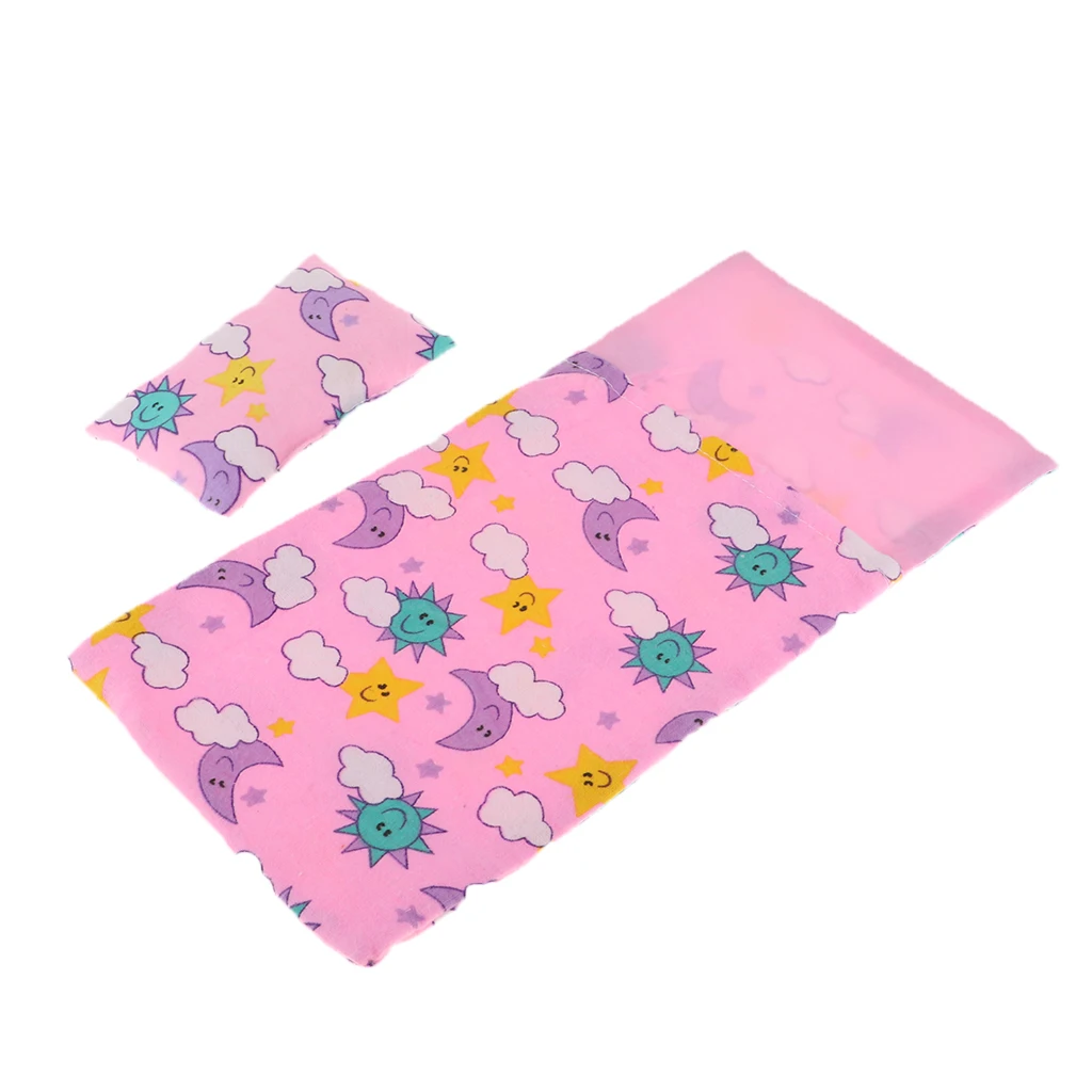 2PCS Lovely Doll House Bedding Set Sleeping Bag & Pillow for 25cm MellChan Dolls Accessories Pink