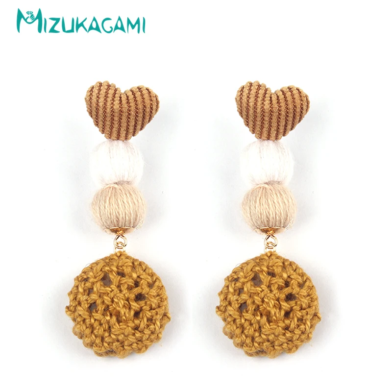 

2018 Rushed Earings Pendientes Mujer Yellow/ Pink/purple/green Heart Earrings Cotton Material For Women Elegant Design Jewelry
