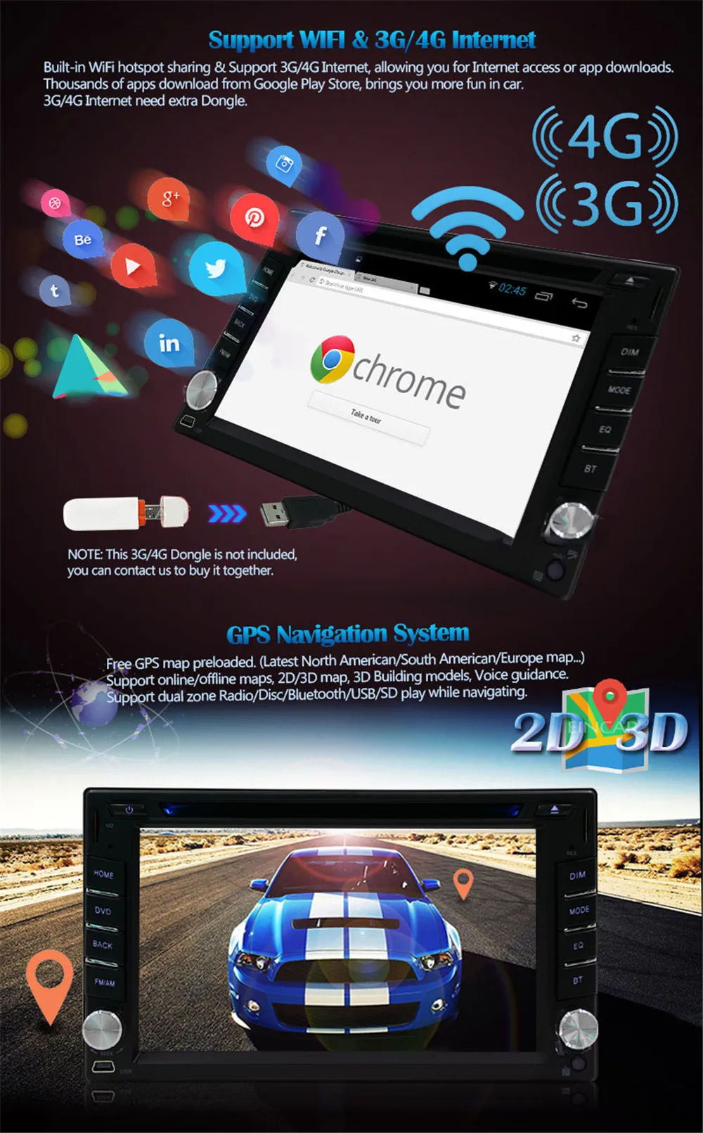 Cheap 2 Din Android 9.1 Car DVD Player Universal 2+16G Quad Core Car Radio GPS Navigation Audio Stereo Wifi Touch Screen SWC Head Unit 1