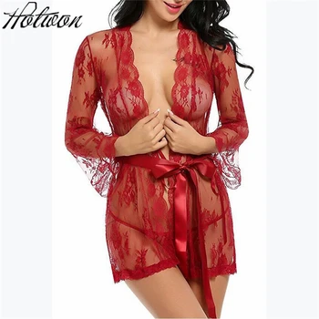 Peignoir Femme Robe transparente peignoirs femmes Robes femmes dentelle vêtements de nuit sexy printemps et été Lingerie ensembles nouveau 2019