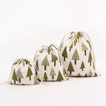 

1pcs Green Trees Drawstring Cotton Linen Storage Bag Gift Candy Tea Jewelry Organizer Makeup Cosmetic Coins keys Bags 49008