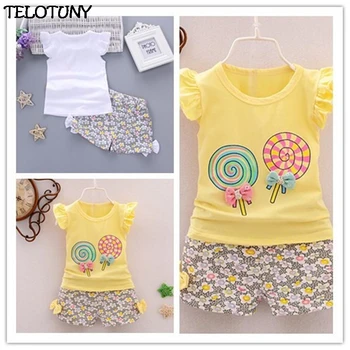 

2019 FASHION 2PCS Toddler Kids Baby Girls Outfits Lolly T-shirt Tops+Short Pants Clothes Set ZY30 dropshopper