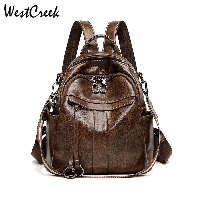 

WESTCREEK Brand Vintage Small Backpack Women Soft Split Leather Backpack Purse Lady