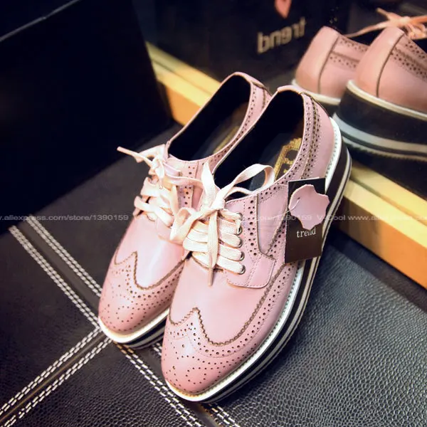 Brand Ladies Platform Shoes Women Genuine Leather Shoes Oxford Shoes For Women Brogues Leisure Vintage Women Casual Famous Shoes